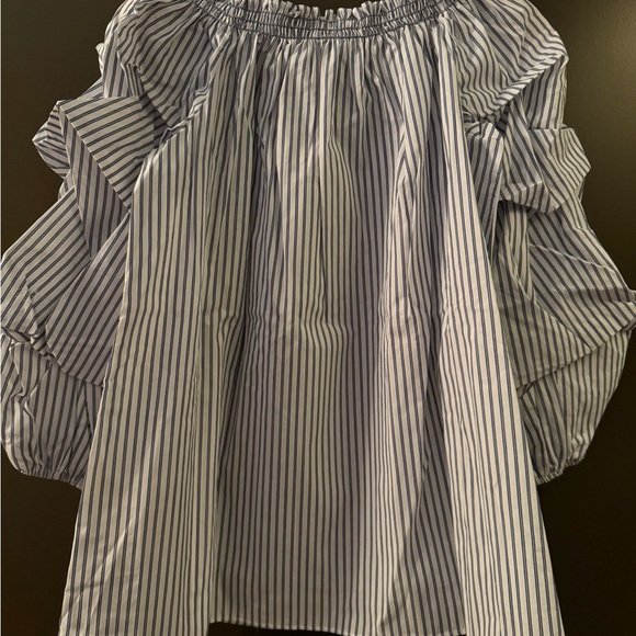 NWT Max Studio Striped Ruffle Tiered Sleeves Top - Picture 2 of 9
